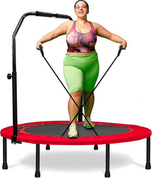 40in Foldable Fitness Rebounder Trampoline Adjustable Bar 450lb