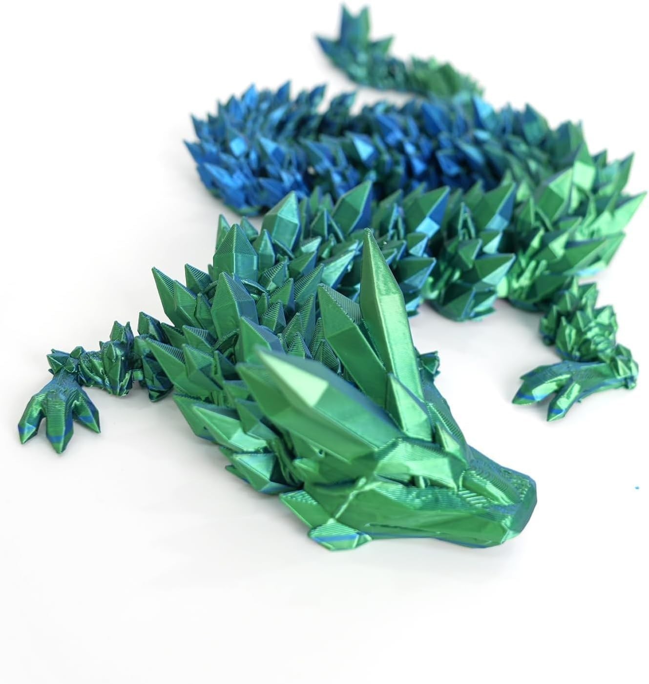 24in Green-Blue Pearly 3D Printed Dragon Articulated Fantasy Fidget Toy