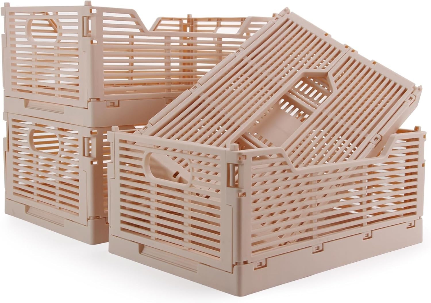 Collapsible Plastic Storage Crates 40x30x15cm – Foldable Stackable Bins Pink