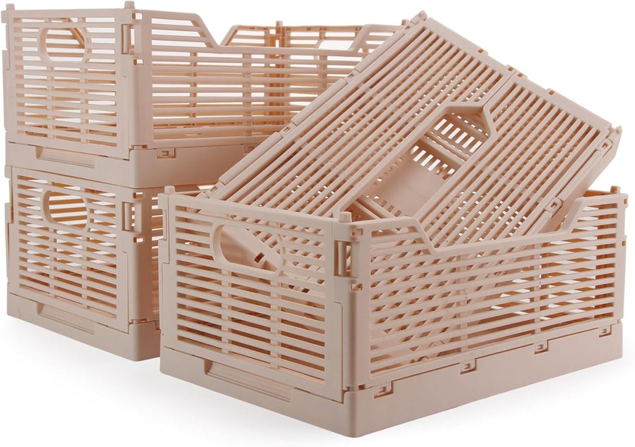 Collapsible Plastic Storage Crates 40x30x15cm – Foldable Stackable Bins Pink