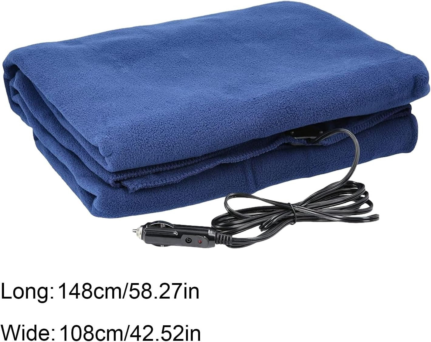 12V Electric Heated Car  Blue Blanket Throw 3 Heat Levels Travel Camping Warm