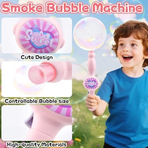 Smoke Bubble Machine LED Fog Bubble Wand Rechargeable Party Toy