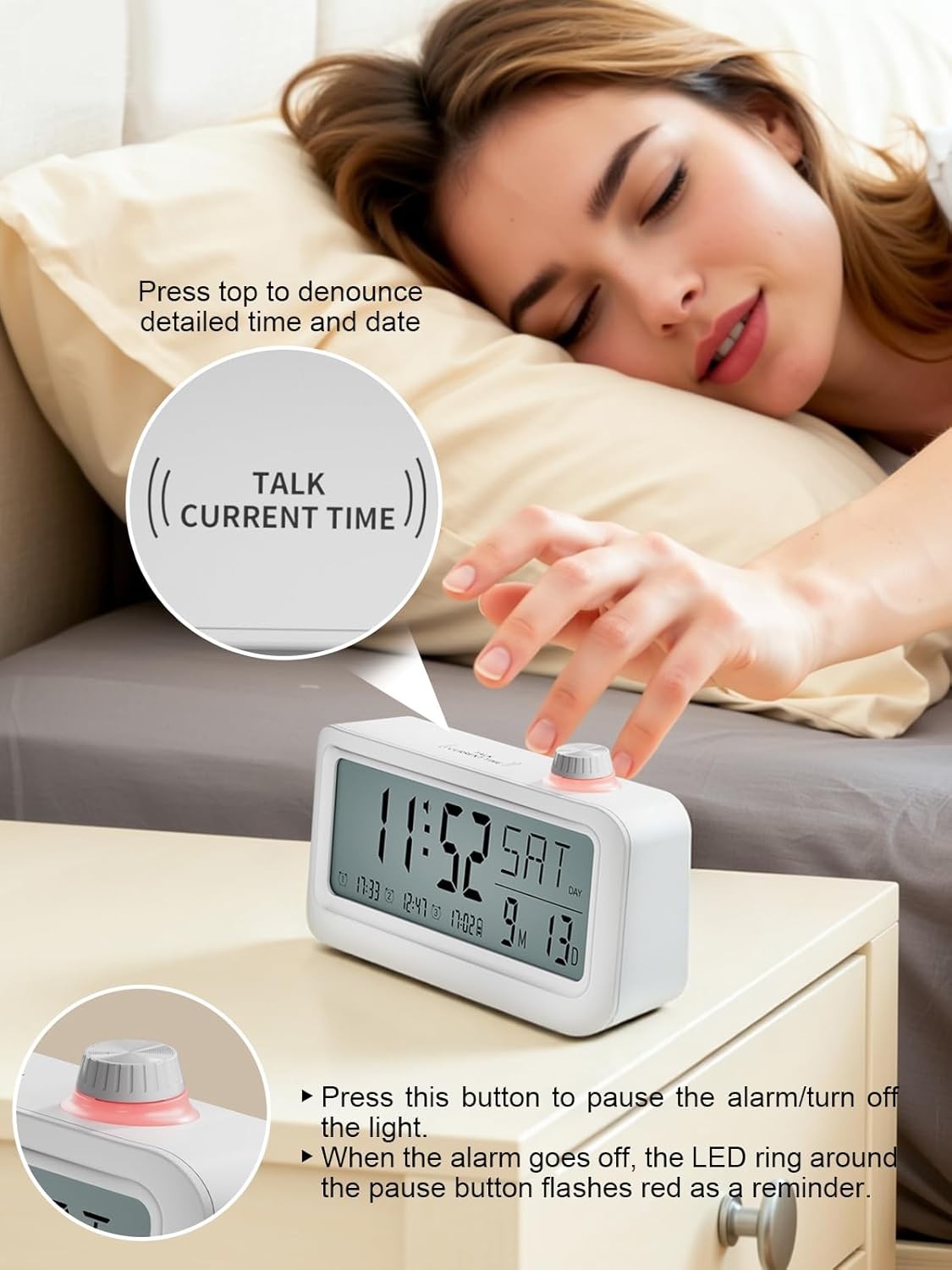Medication Pill Reminder Alarm Clock Talking Voice Recording Rechargeable