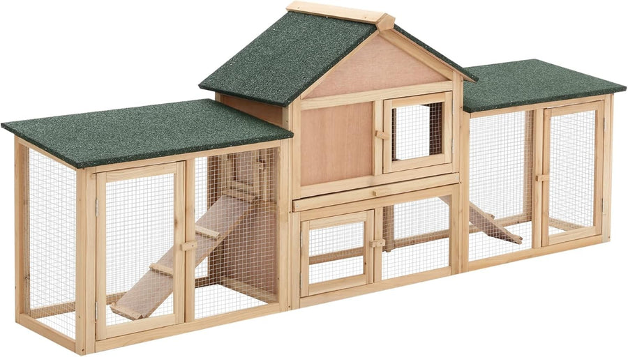 Large Outdoor Rabbit Hutch with Run Two Storey Wooden Cage Easy Clean