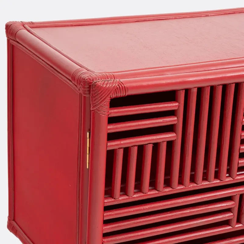 Red 2-Door Rattan Sideboard Cabinet | Modern Storage Unit | 100cm Wide