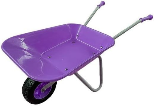 Kids Metal Wheelbarrow & Purple Silver Toy Garden Barrow w/ Rubber Handle 20kg