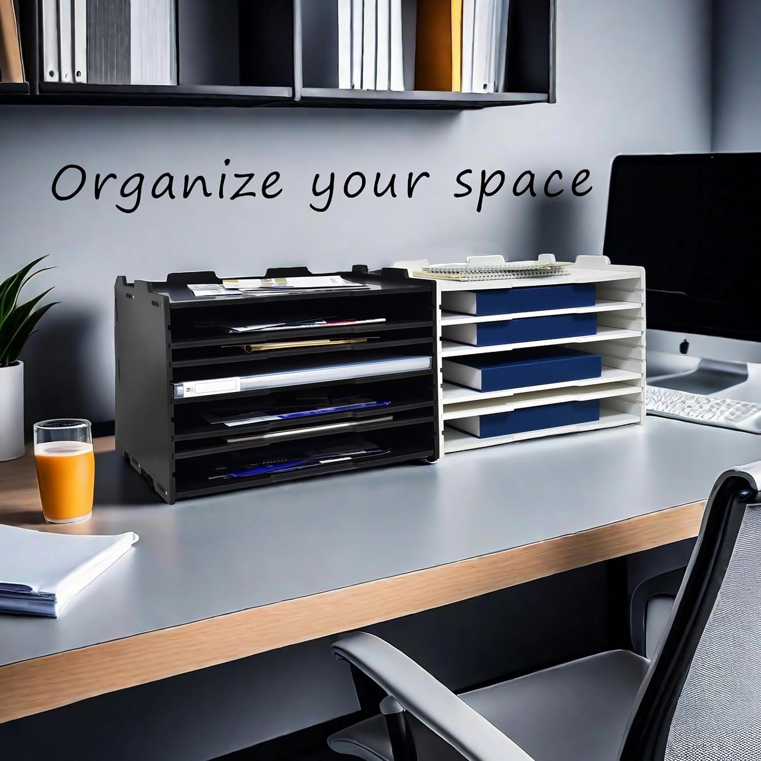 4-Tier Adjustable Desk Organizer File Tray, Letter Mail Holder, PVC Desktop