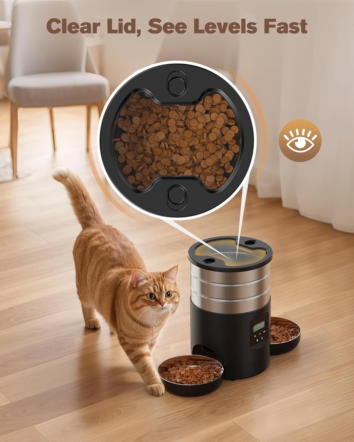 Automatic Cat Feeder for 2 Cats 5L Timed Food Dispenser Dual Bowls
