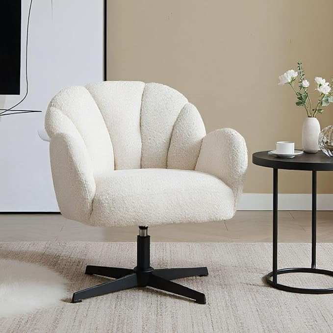 Faux Fur Swivel Armchair Vanity Tub Chair Modern Accent White