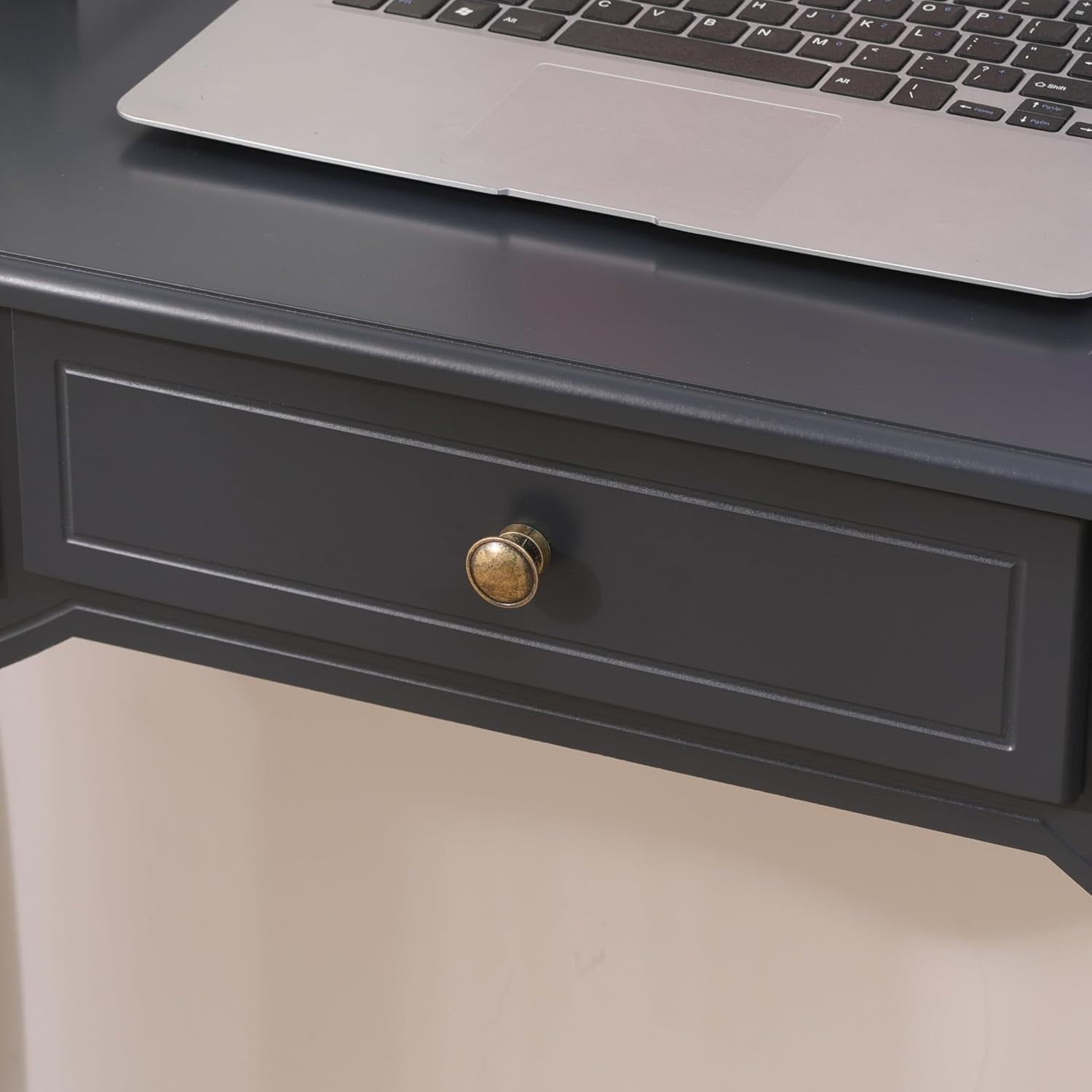 Console Table with 3 Drawers Dark Grey Solid Wood Legs Hallway Living Room