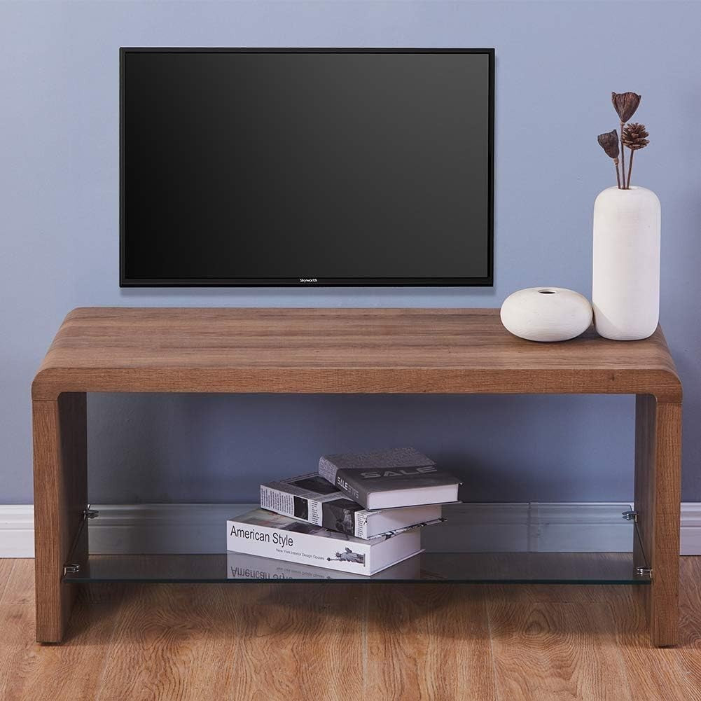 Brown Wood Style Coffee Table with Tempered Glass Shelf 100x45x45cm