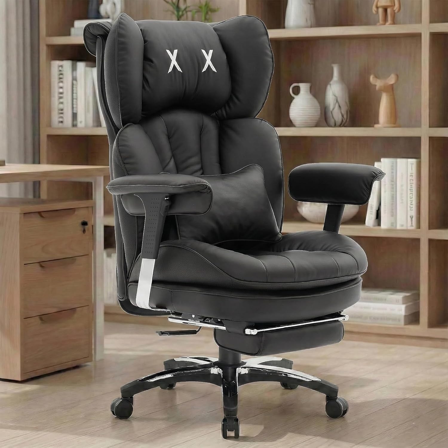 Big & Tall Gaming Office Chair 200kg Reclining w/ Footrest Black