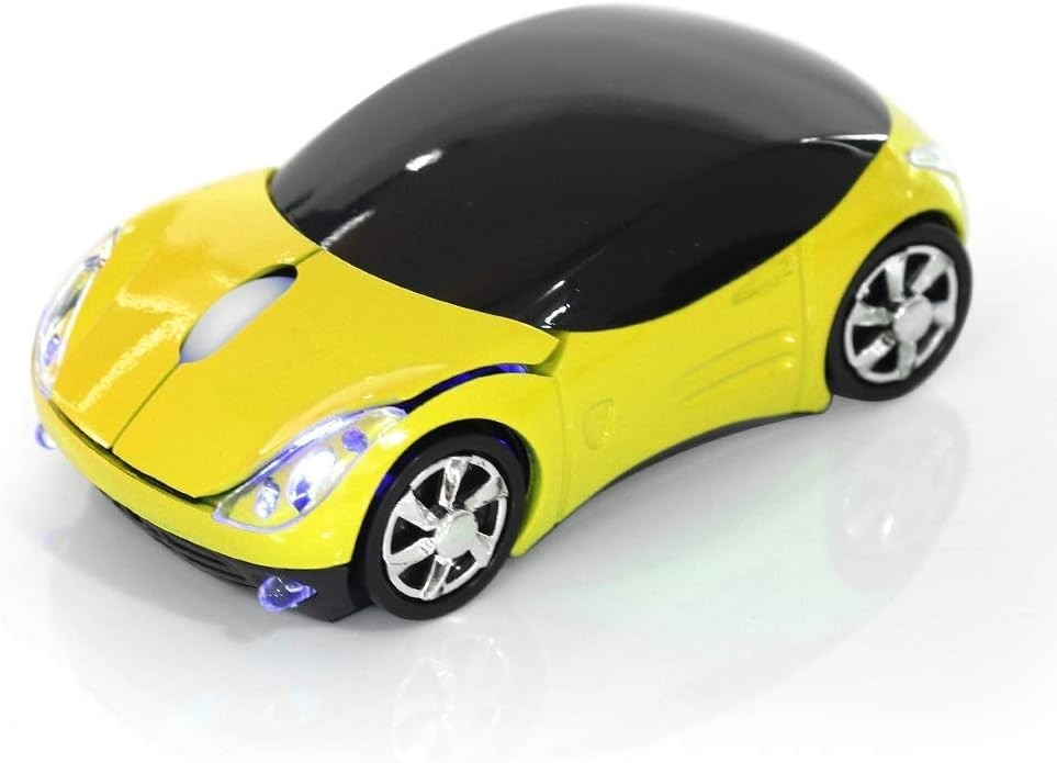 Yellow Kids Wireless Car Mouse 2.4G 1600 DPI USB Laptop