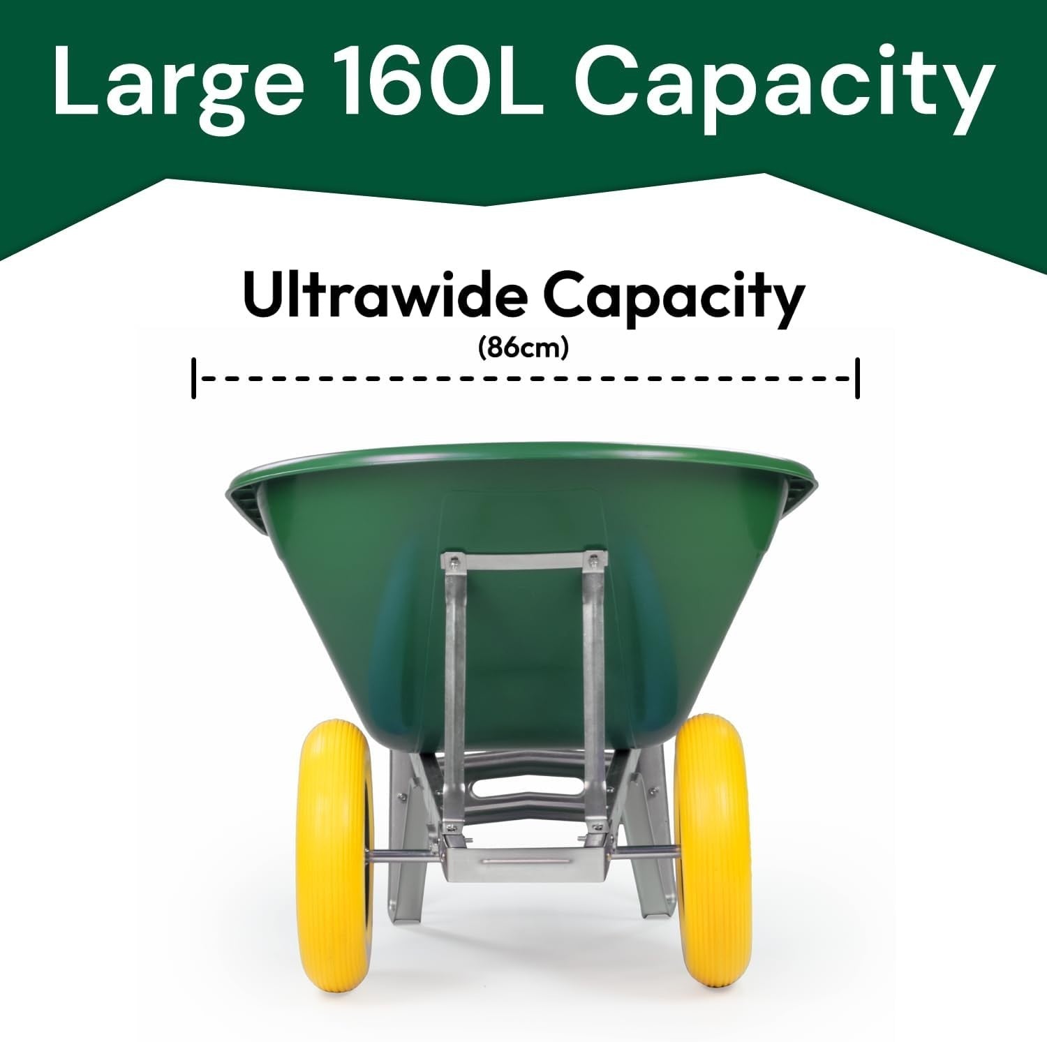 160L 2-Wheel Garden Wheelbarrow – Green – Flat-Free Tyres Heavy Duty 130kg