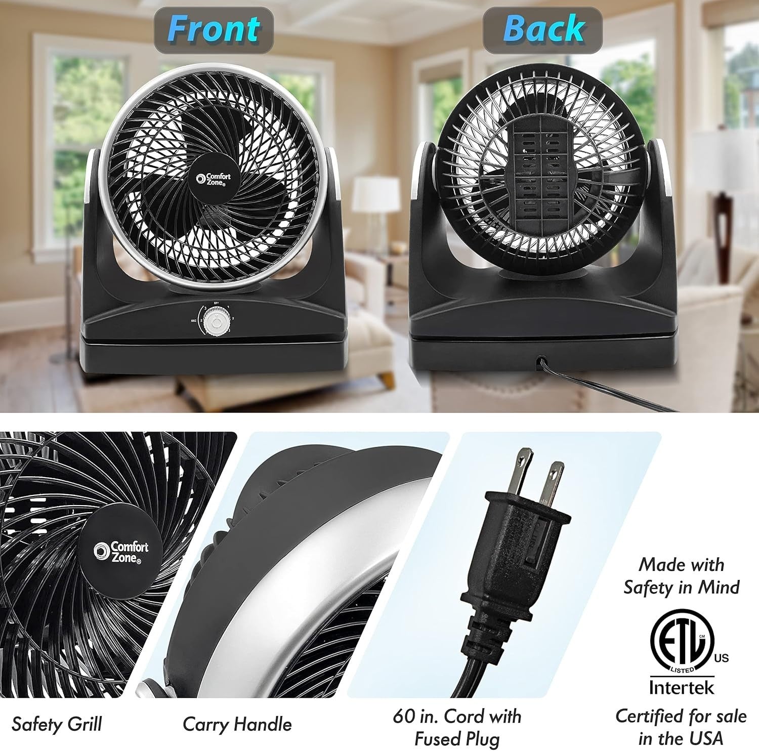 8" Oscillating Desk Fan – 180° Tilt 3-Speed Quiet Air Circulator for Home Office