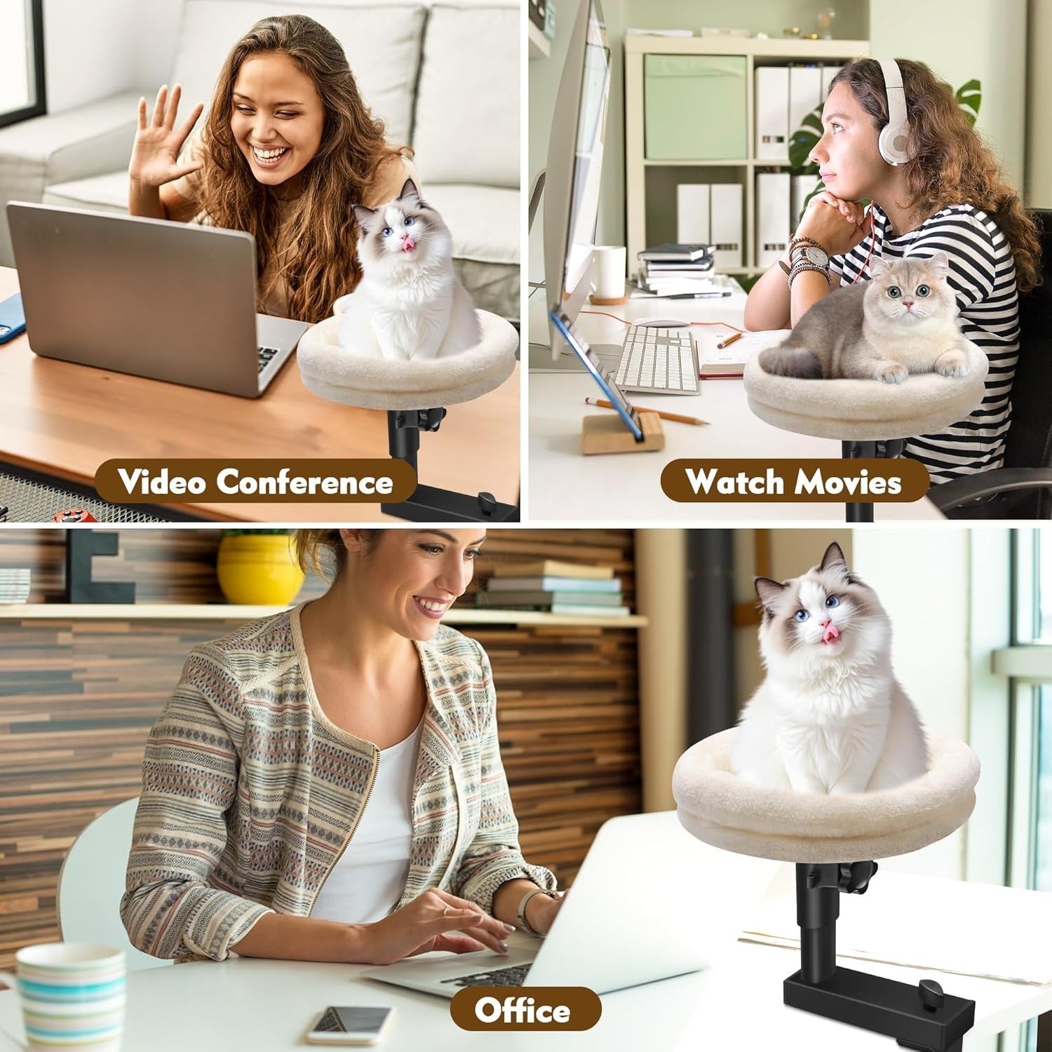 Adjustable Desk Cat Bed Rotating Cat Hammock Clamp On Pet Perch