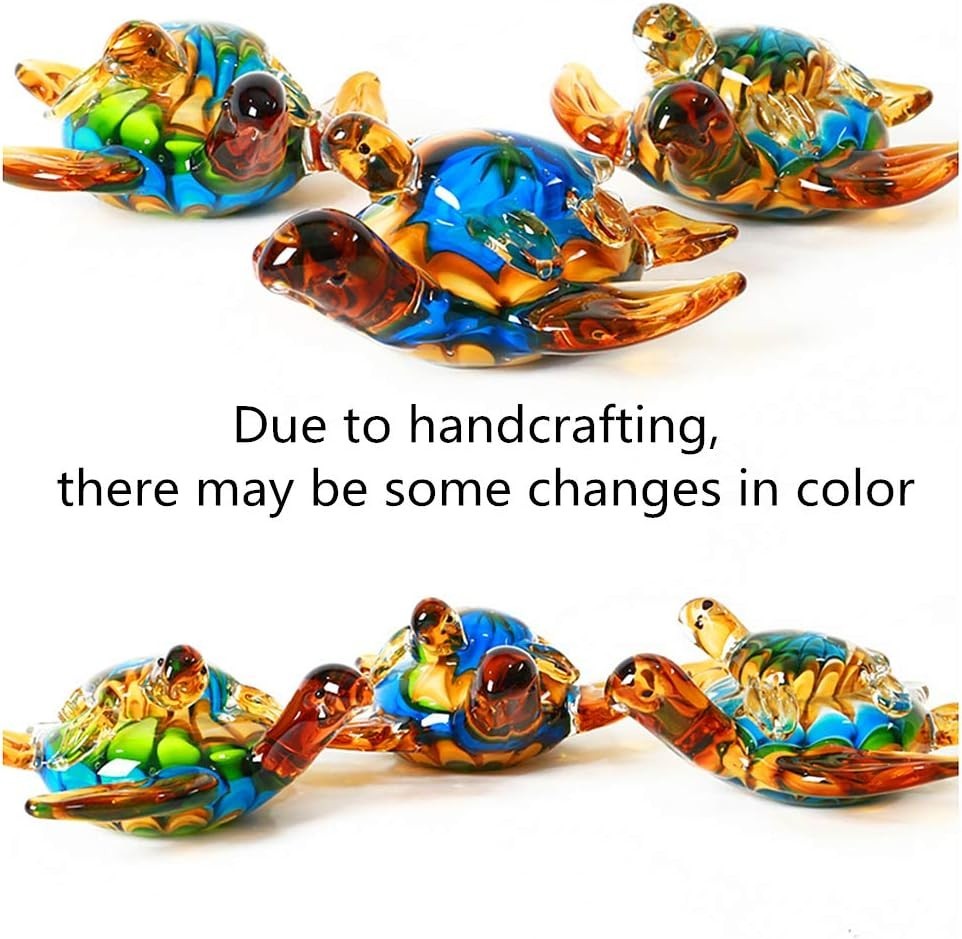 Hand Blown Glass Sea Turtle Figurine • Colourful Ocean Ornament • Art Glass Home