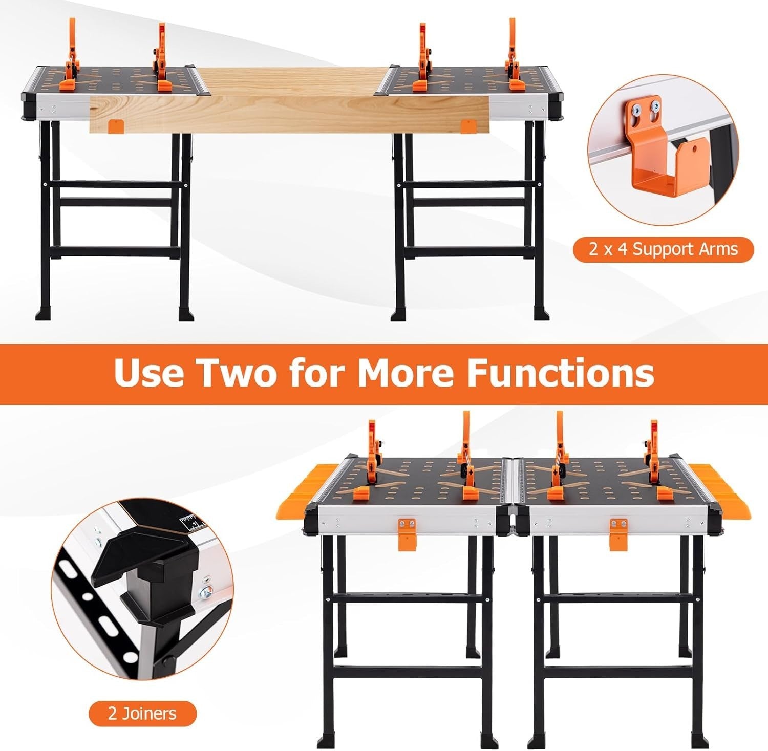 Folding Workbench 450kg Heavy Duty Table w/ Clamps Tool Boxes Portable 85x60