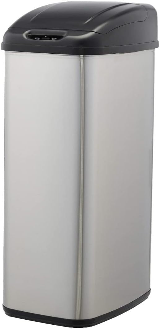 50L Slim Sensor Bin Black & Silver Stainless Steel