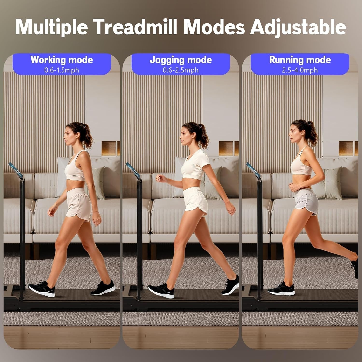 Under Desk Treadmill Walking Pad With Handle Remote LED 6km/h Home Office