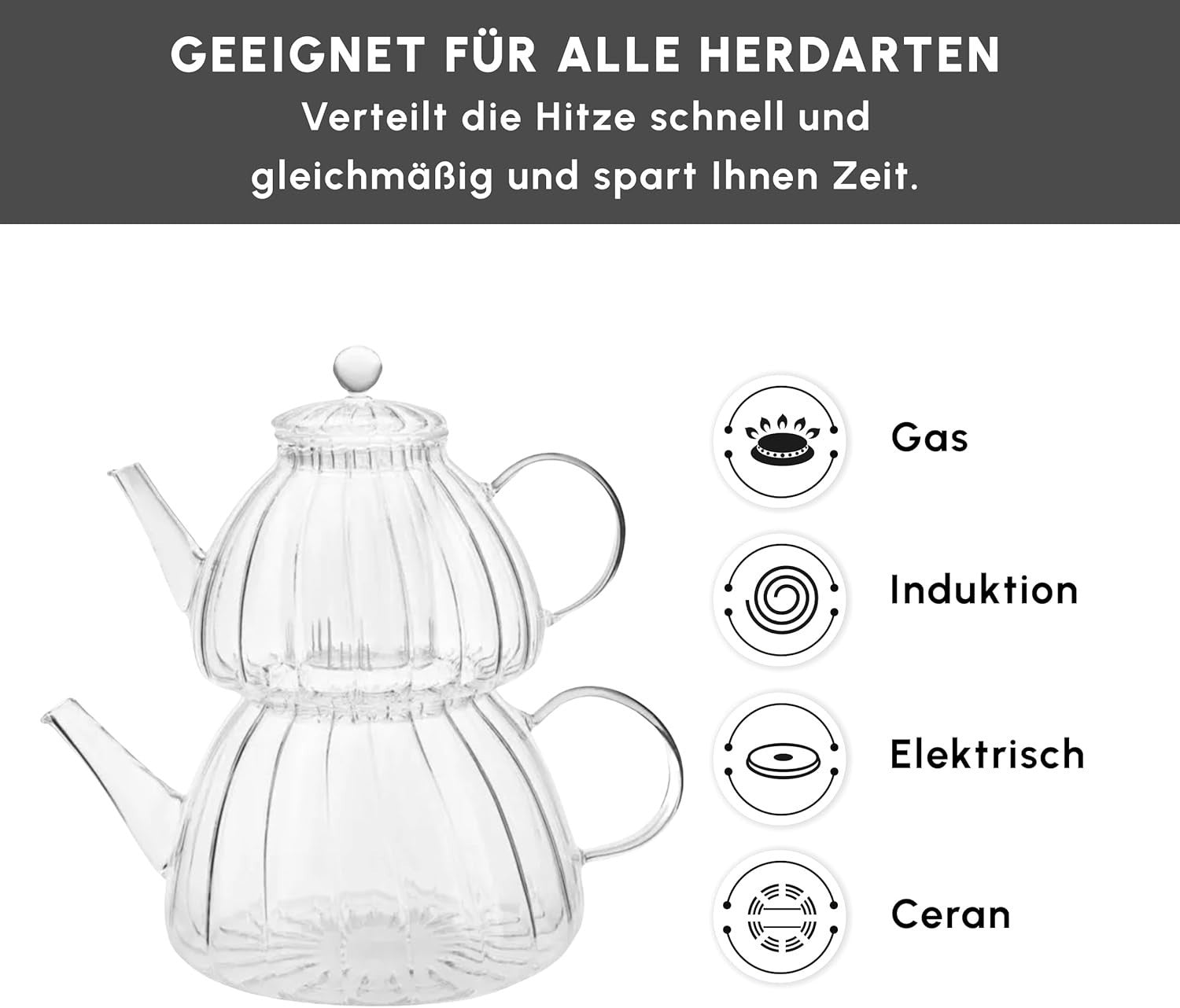Glass Turkish Teapot Set 1.8L Tea Maker Infuser Loose Leaf Tea Pot