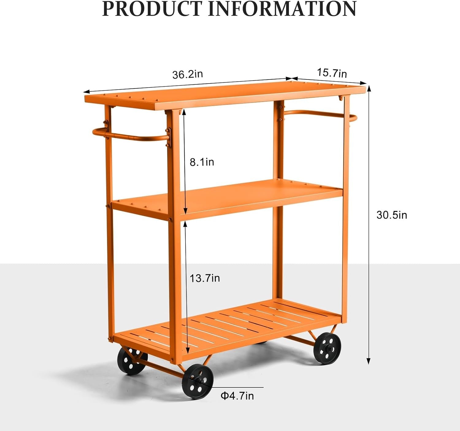 Industrial Bar Cart on Wheels 3 Tier Metal Serving Trolley with Handle