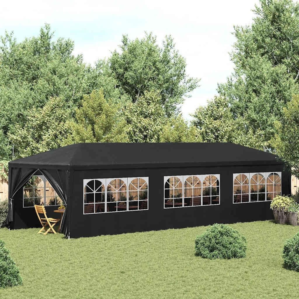 3x9m Anthracite Party Tent Gazebo Marquee PE Canopy Steel Frame Sides