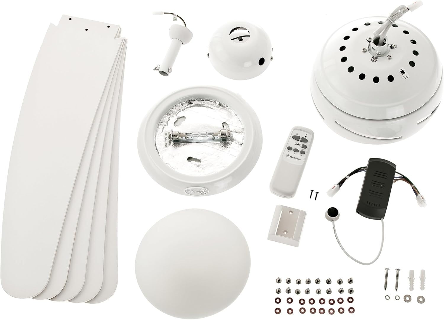 Westinghouse Bendan 132CM Ceiling Fan with Opal Glass, Remote, White, 5 Blades