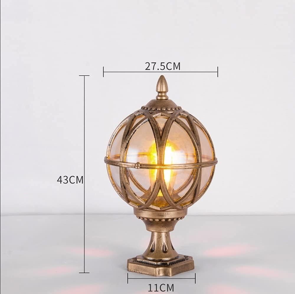 Vintage Globe Outdoor Post Light, IP55 Waterproof, E27 Base, Black Lantern