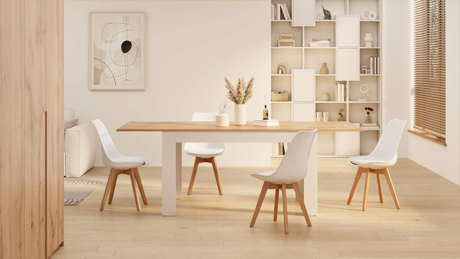 Extendable Rustic Oak Dining Table 140-220cm Modern Space-Saving Wood