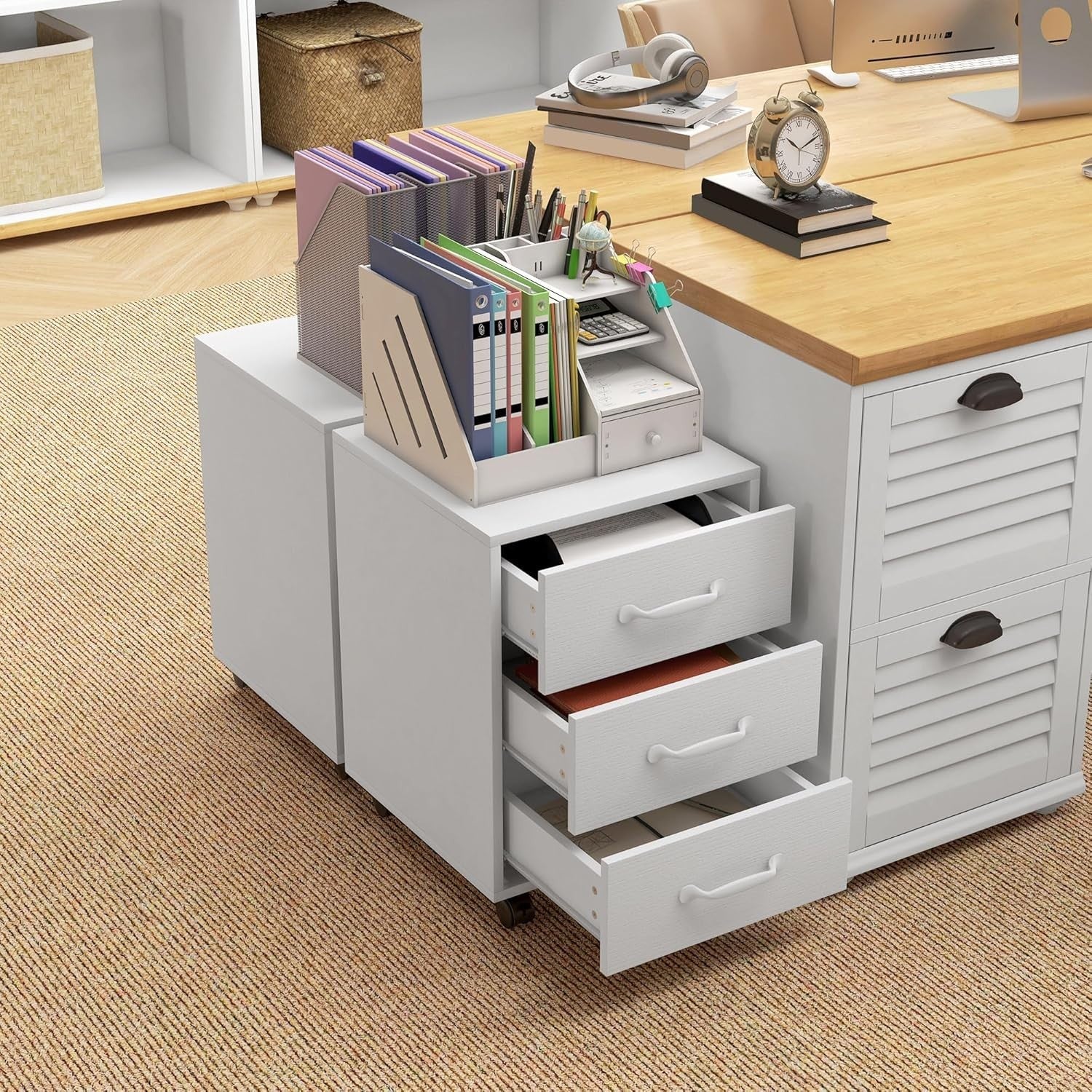 Compact Rolling File Cabinet 3 Drawer Under Desk Printer Stand Storage