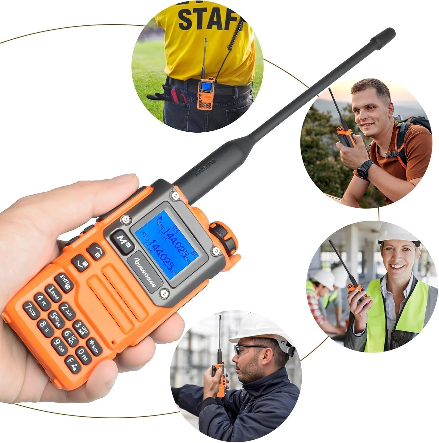Dual Band Walkie Talkie VHF UHF NOAA Long Range Orange G Shape Earpiece