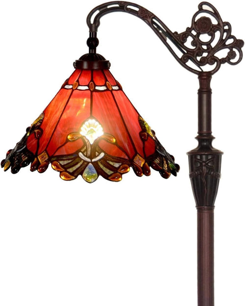 Tiffany Style Stained Glass Floor Lamp Red | Adjustable Arm | 65” Vintage Look