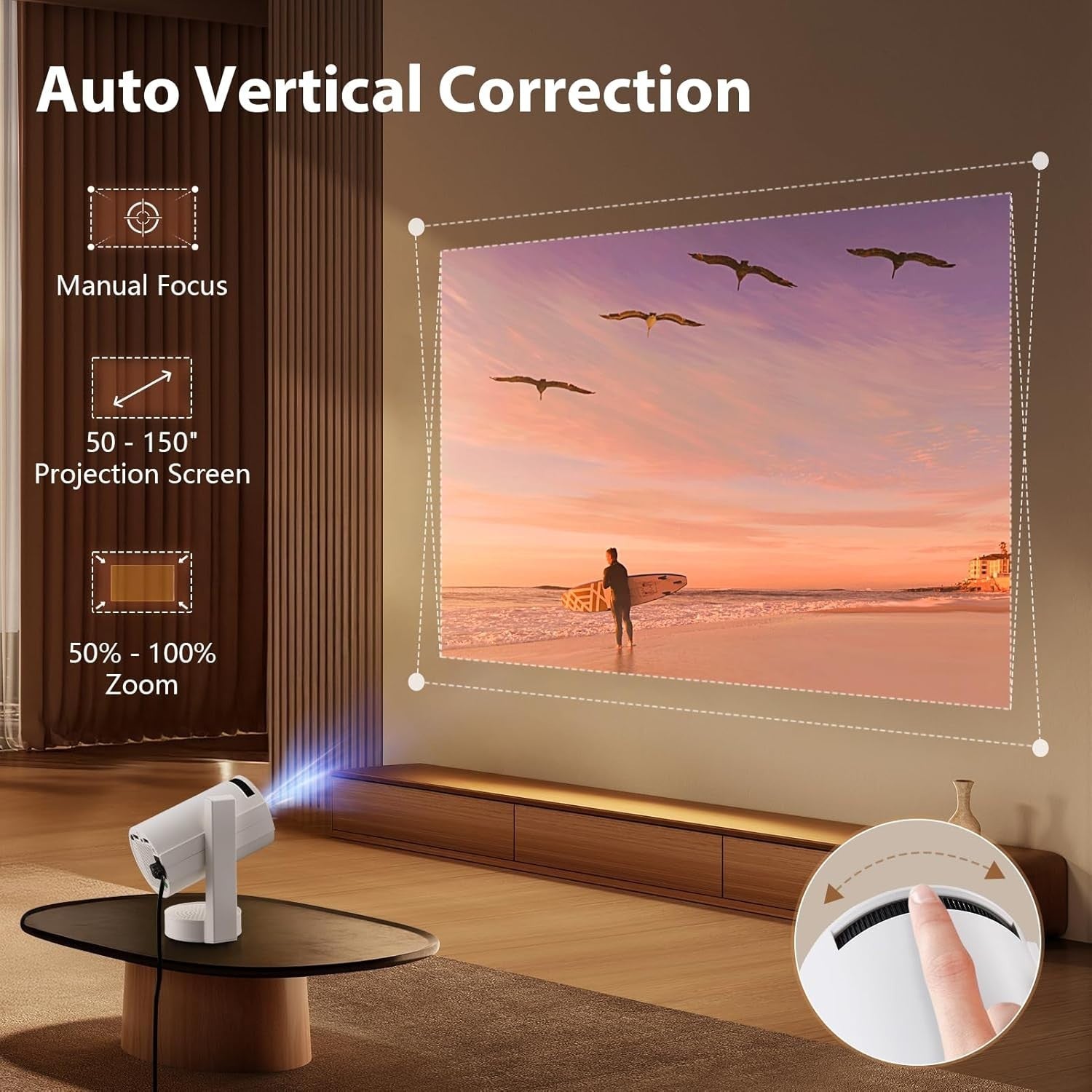 4K Smart Mini Projector Android 13 WiFi 6 Bluetooth 360° Portable