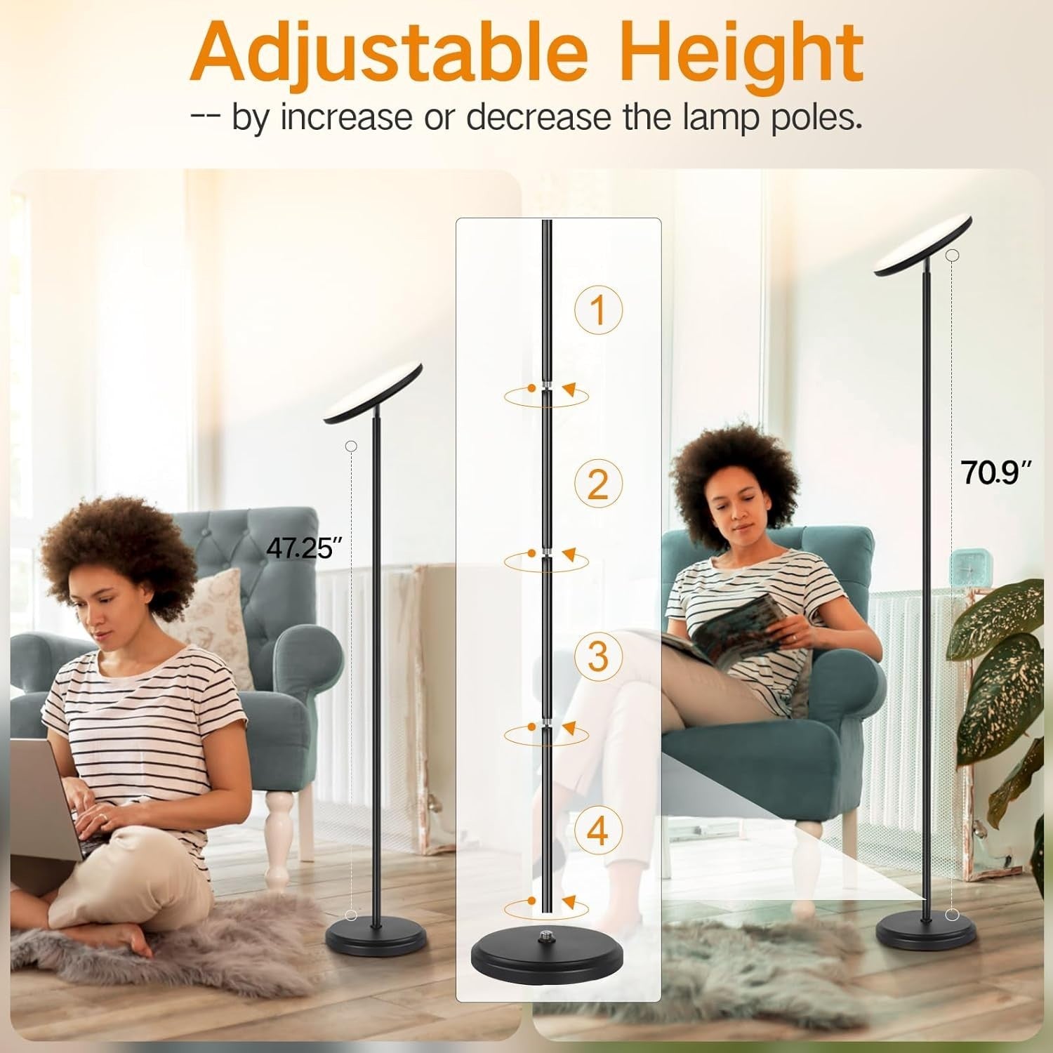 Dimmable Smart LED Floor Lamp with Alexa, WiFi Remote & 4 Color Temps