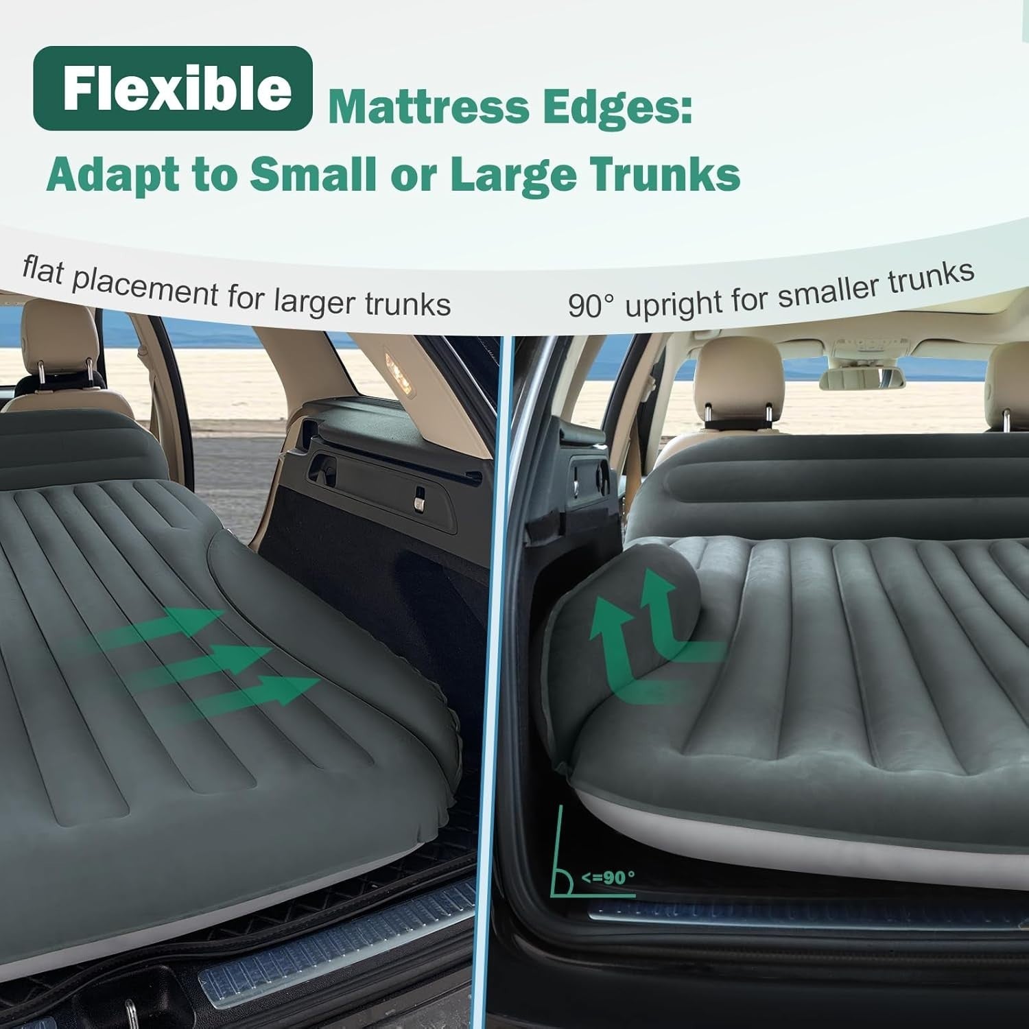 Inflatable Car Air Mattress with Built-In Pillow, Double-Sided Flocked Bed