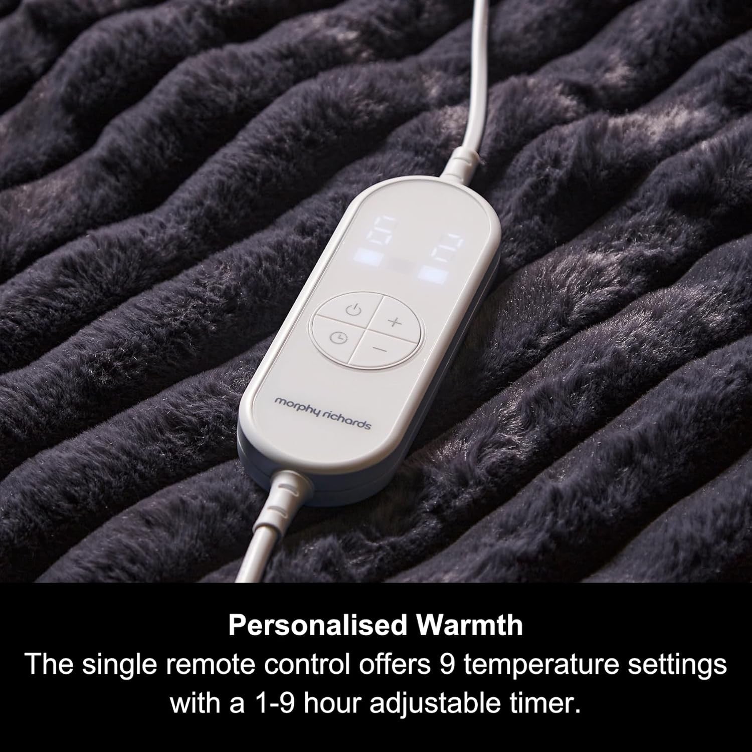 Electric Heated Throw Navy Blanket 160x130cm Teddy Fleece 9 Heat Washable