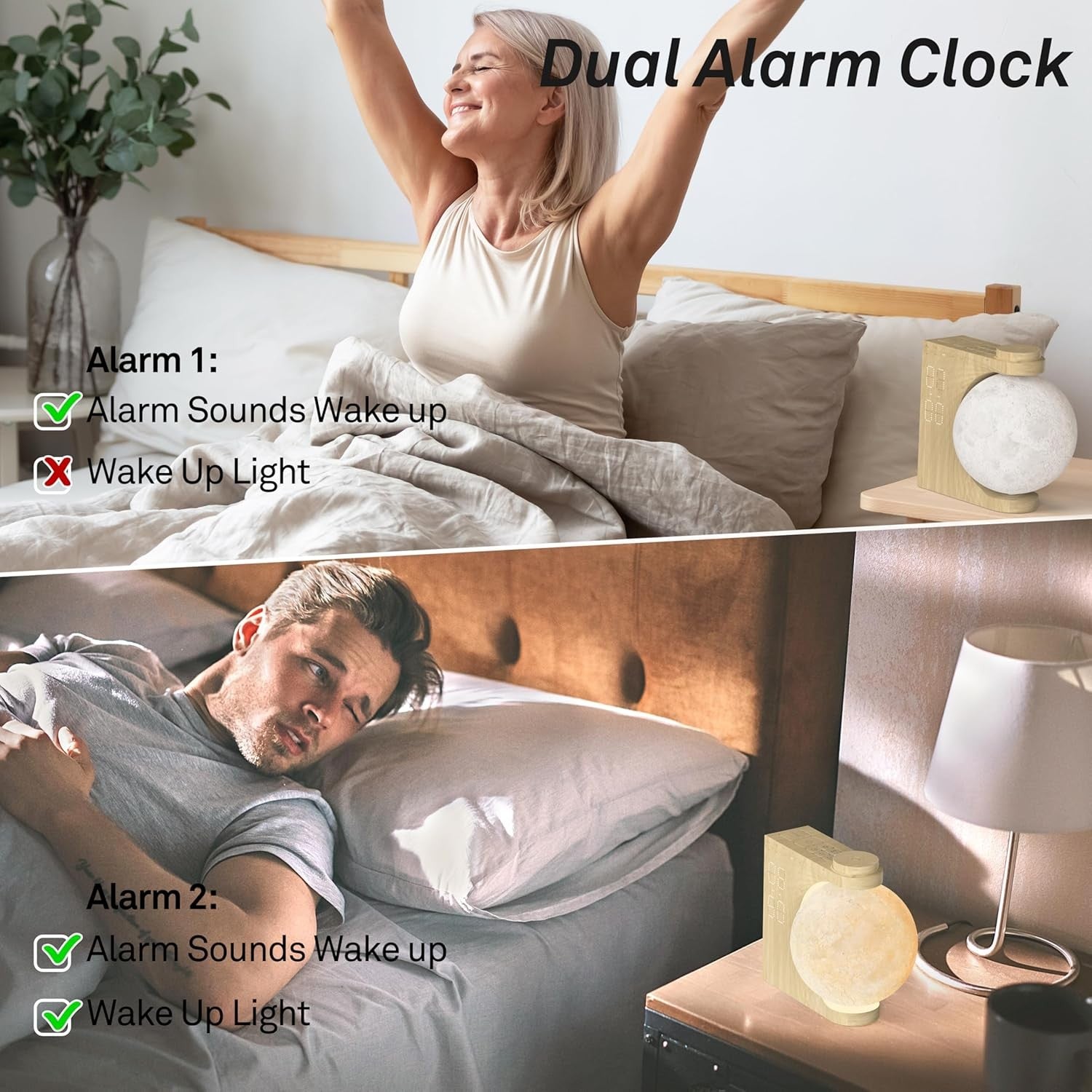 Sunrise Alarm Clock Wake Up Light Moon Lamp White Noise Night Light