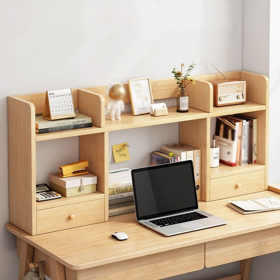 3-Tier Wood Desk Hutch Organizer Drawers | Yellow Desktop Bookshelf 80x16x52cm