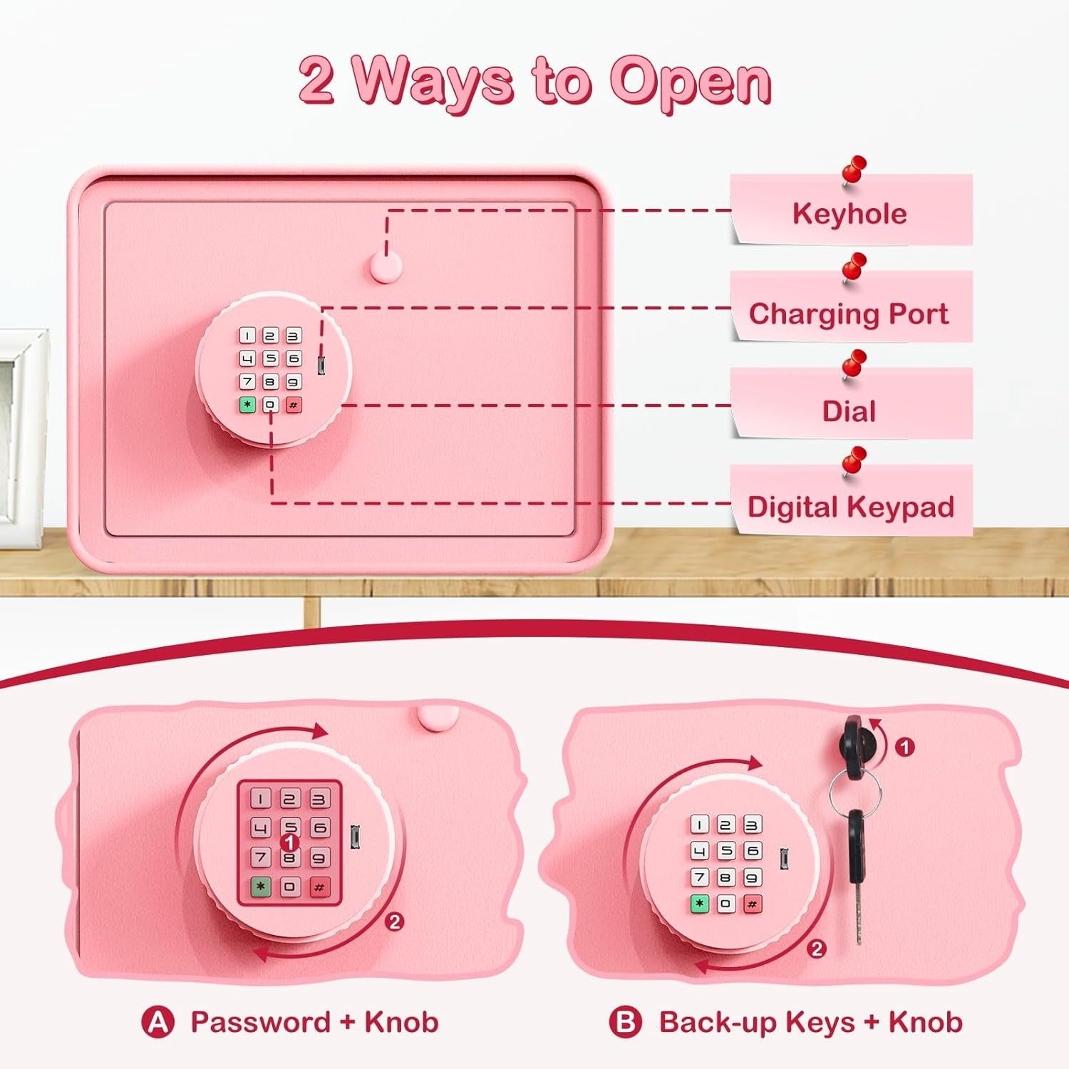 Kids Mini Safe Box Electronic Money Bank Keypad Lock Piggy Bank Pink
