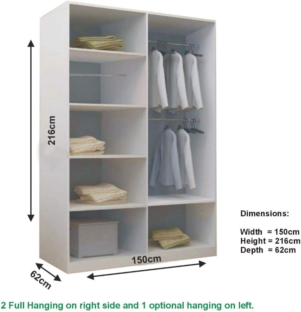 White 2-Door Sliding Wardrobe 150cm LED Light Modern Bedroom Storage