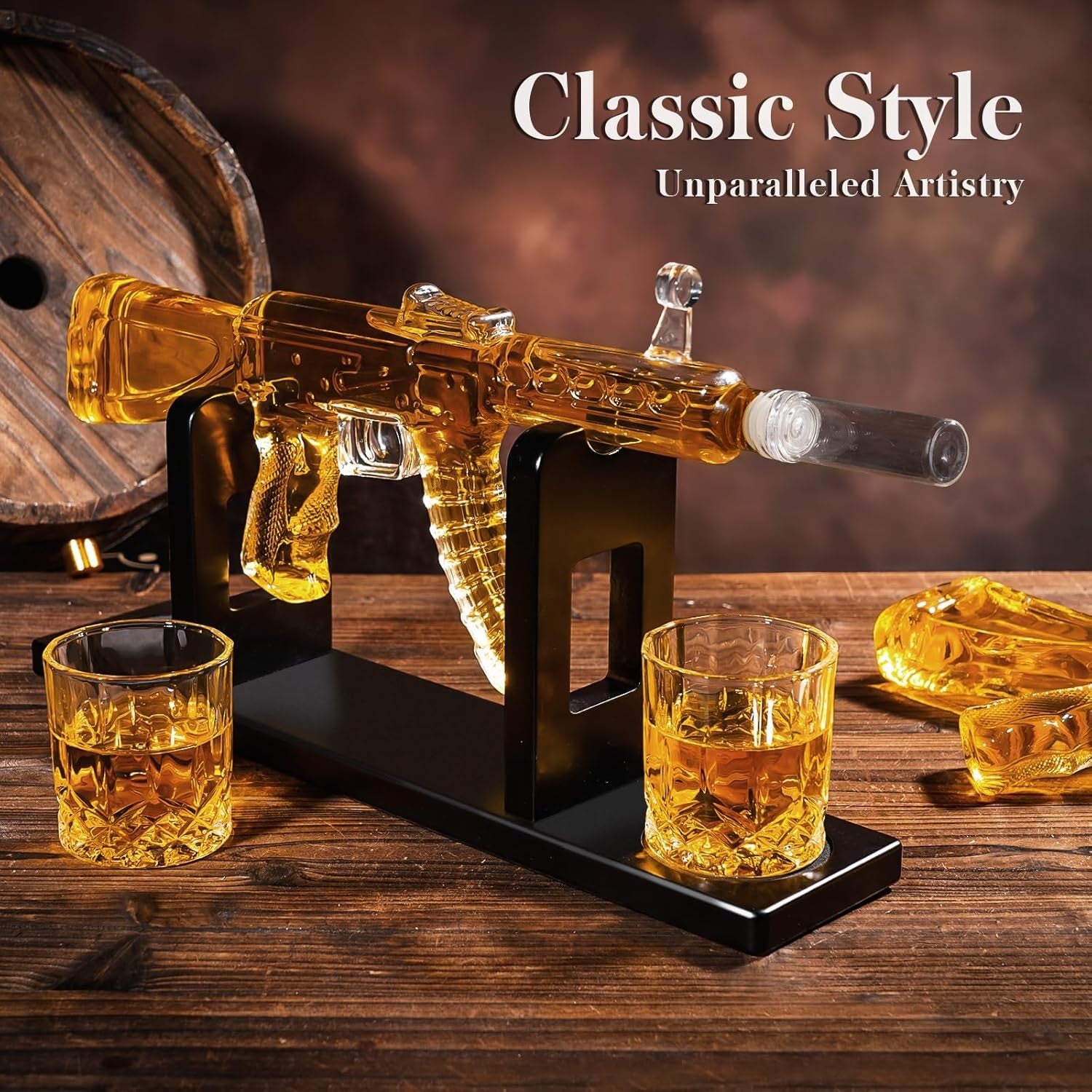 AK47 Whiskey Decanter Set with Glasses 550ml Novelty Gift for Men Bar Decor