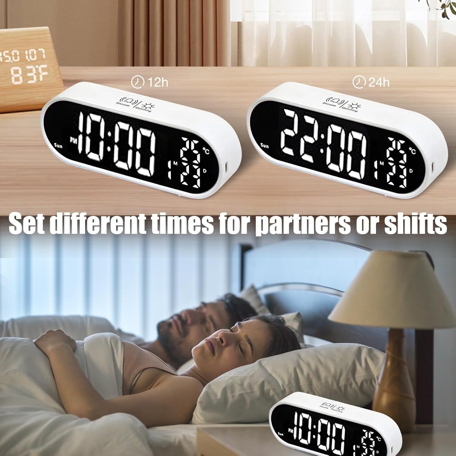 Large Display Digital Alarm Clock Mirror USB Dual Alarm Snooze Bedroom