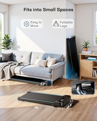 Under Desk Walking Pad 5° Incline Quiet 2.5HP Portable Treadmill 150kg Capacity