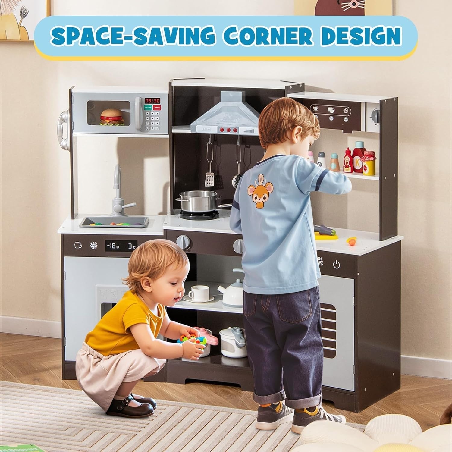 Corner Kids Play Kitchen Lights Sounds Ice Maker Coffee Toy