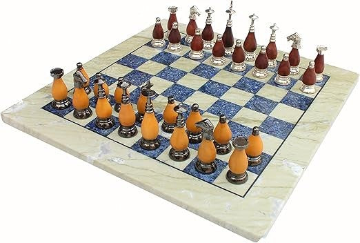 Luxury 15" Australian Marble & Lapis Lazuli Chess Set – Brass & Wood Pieces