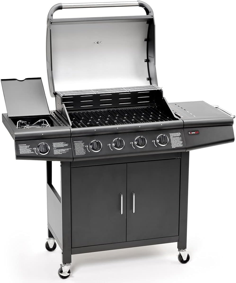 5 Burner Gas BBQ Grill with Side Burner & Warming Rack | Outdoor Garden Cooking