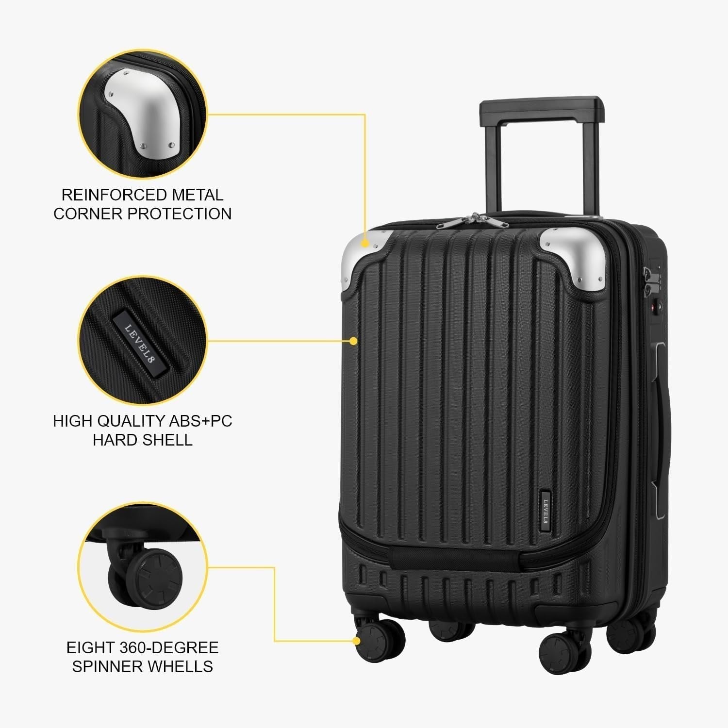 55cm Expandable Cabin Suitcase Hard Shell 4 Wheel Laptop TSA Lock