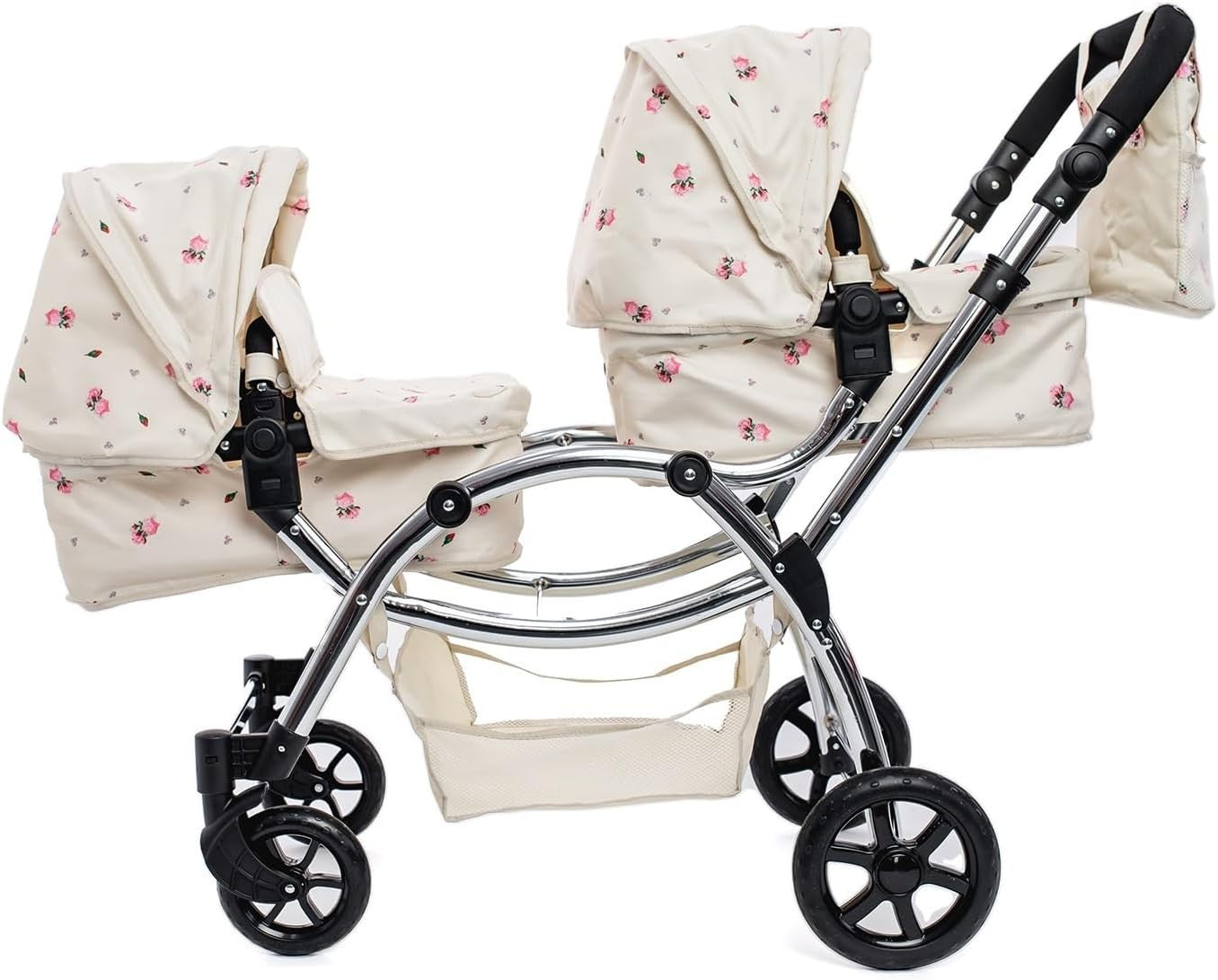 Twin Doll Pram Double Pushchair Adjustable Handle 16 Configurations