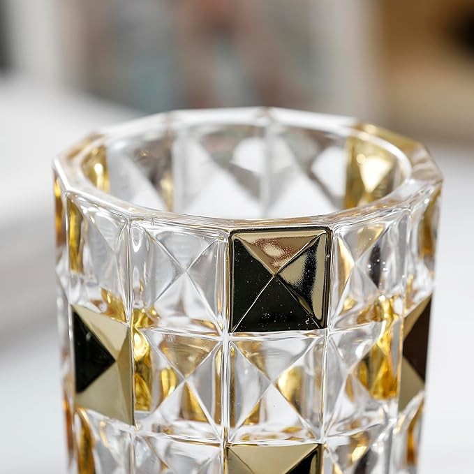 Gold Diamond Glass Vase Luxury Tall Crystal Style Flower Vase Home Decor